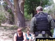 Border guard bangs sexy brunette teen outdoor