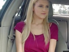 Big titted amateur teen Mila Evans pussy fucked in the car