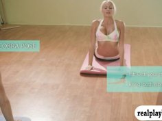 Yoga session with hot big boobs blonde trainer Khloe Terae